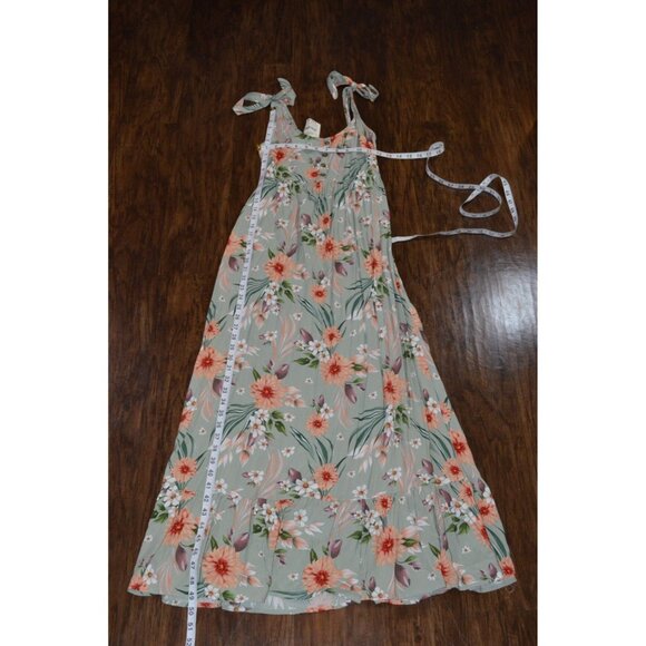 Nevena Rae Sleeveless Tie Floral Maxi Dress Tropical Button Smocked Size Small - Picture 3 of 4